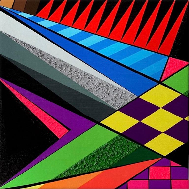 Obra de arte abstracta en técnica mixta, "Geo #81"