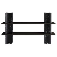 Monument Free Standing Shelf Black Marble 'Marquina' Column, Black Stained Wood