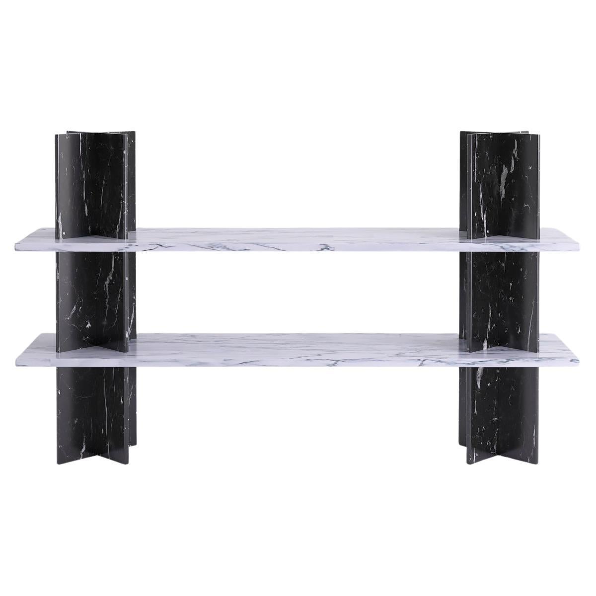 Monument Free Standing Shelf Black Marble 'Marquina' Column, White Marble For Sale