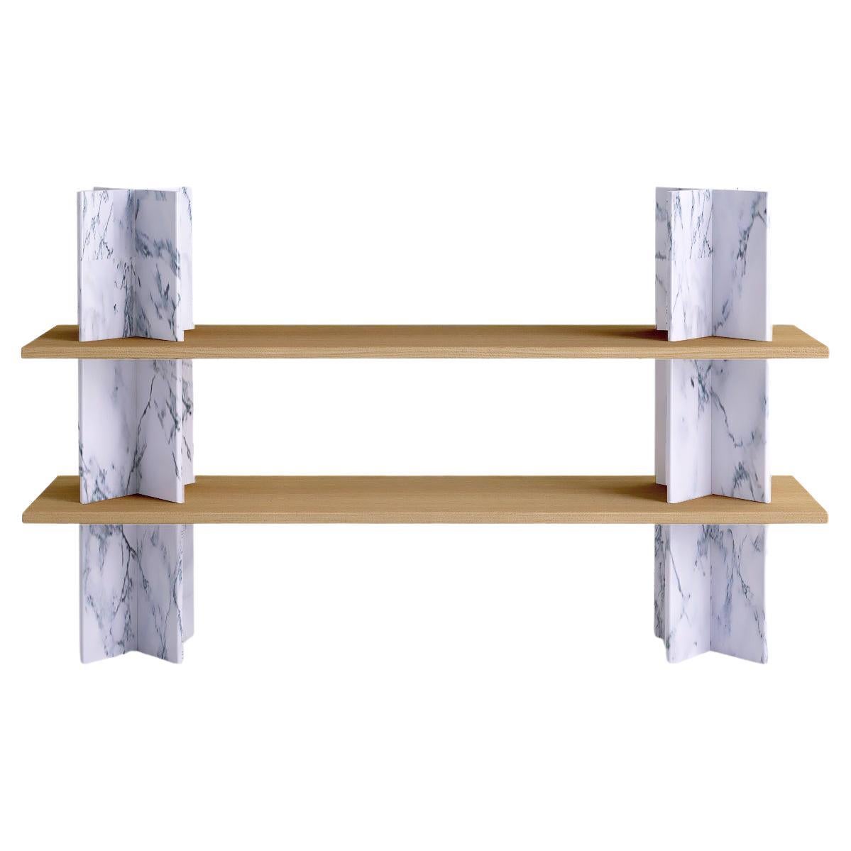 Monument Free Standing Shelf White Marble 'Pele De Tigre' Column, Birchwood For Sale