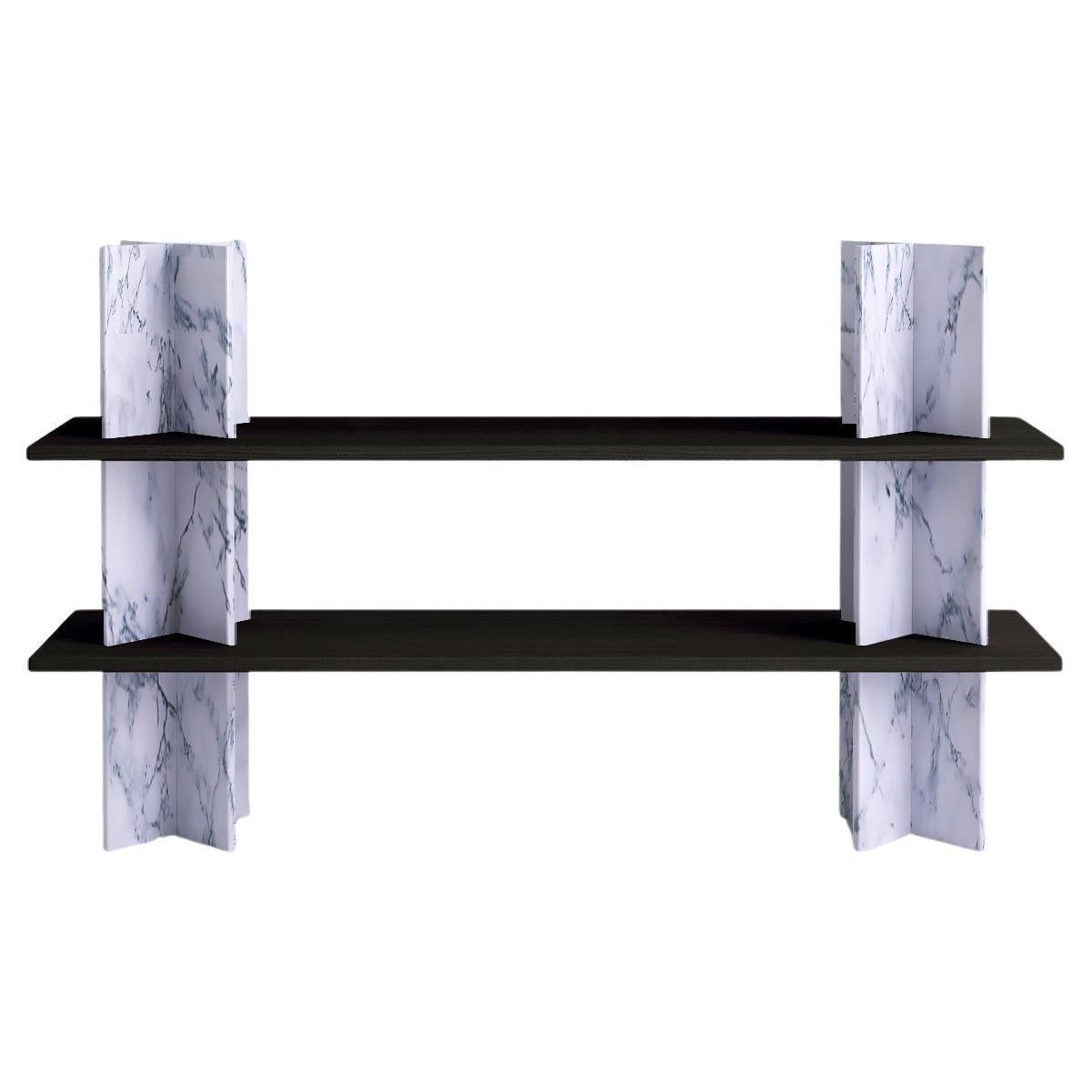 Monument Free Standing Shelf White Marble 'Pele De Tigre' Column, Black Stained For Sale