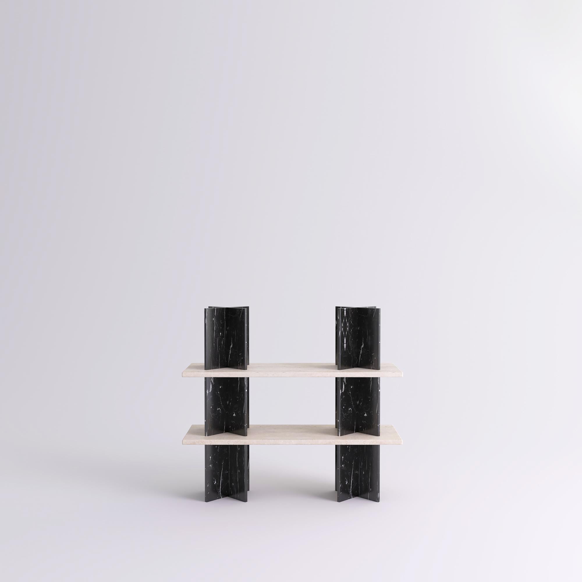 Wood Monument Travertine Shelves by Mathieu Girard & Gauthier Pouillart For Sale