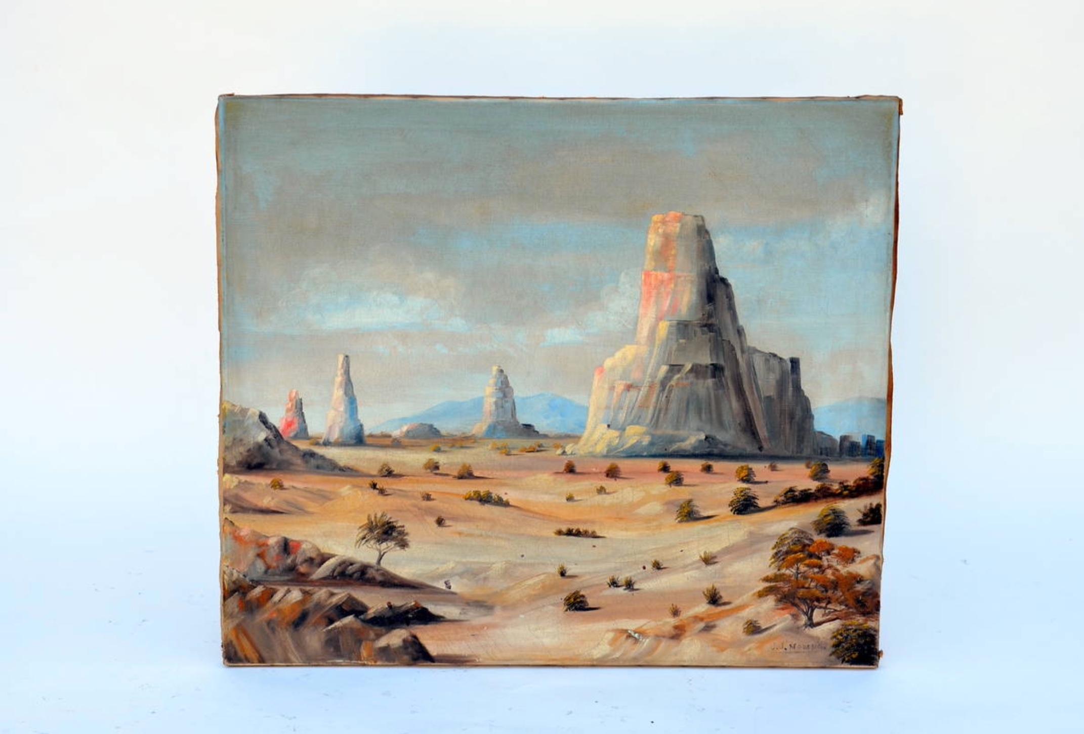 Monument Valley oil on canvas, Circa 1930. Signed J. J. Moreno.