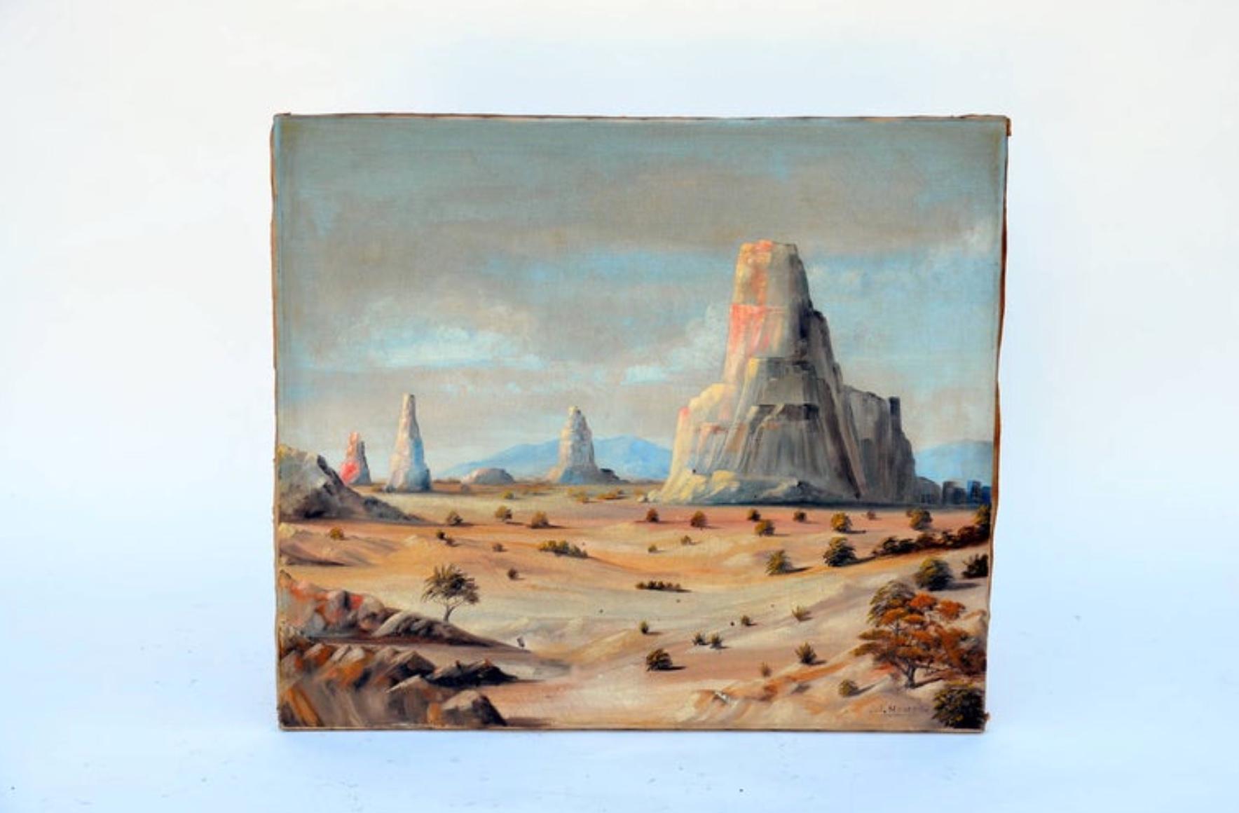 Monument valley oil on canvas, circa 1930. Signed J. J. Moreno.