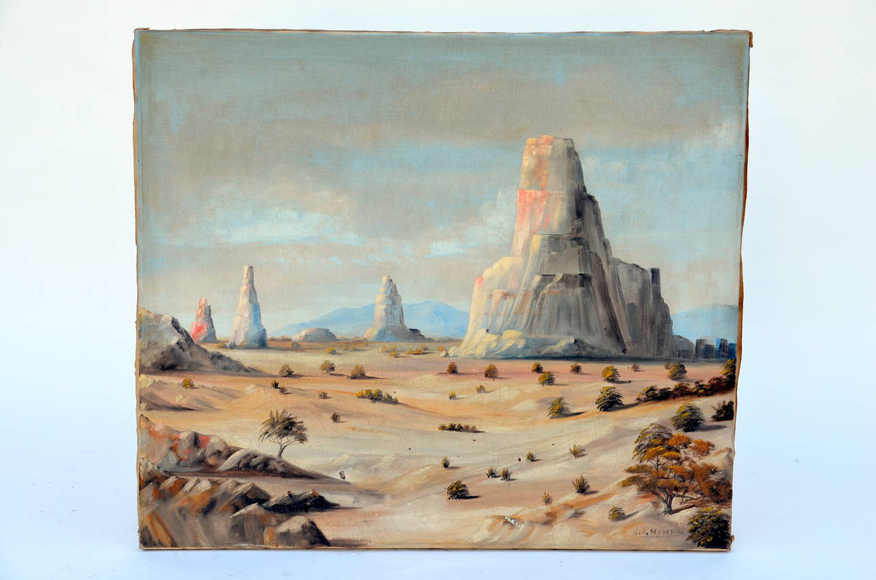 Rustic Monument Valley Oil on Canvas, circa 1930 For Sale