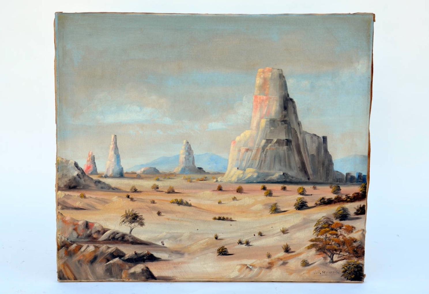 Rustic Monument Valley Oil on Canvas, Circa 1930 For Sale