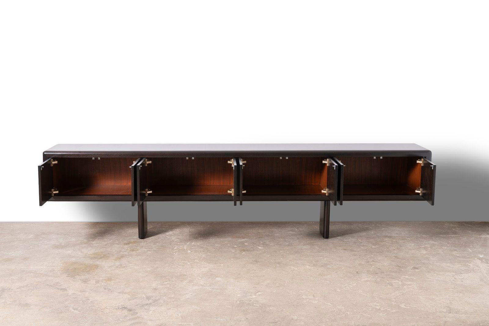 Monumental 10 Foot Custom Mid Century Modern Media Console in Solid Mahogany For Sale 4