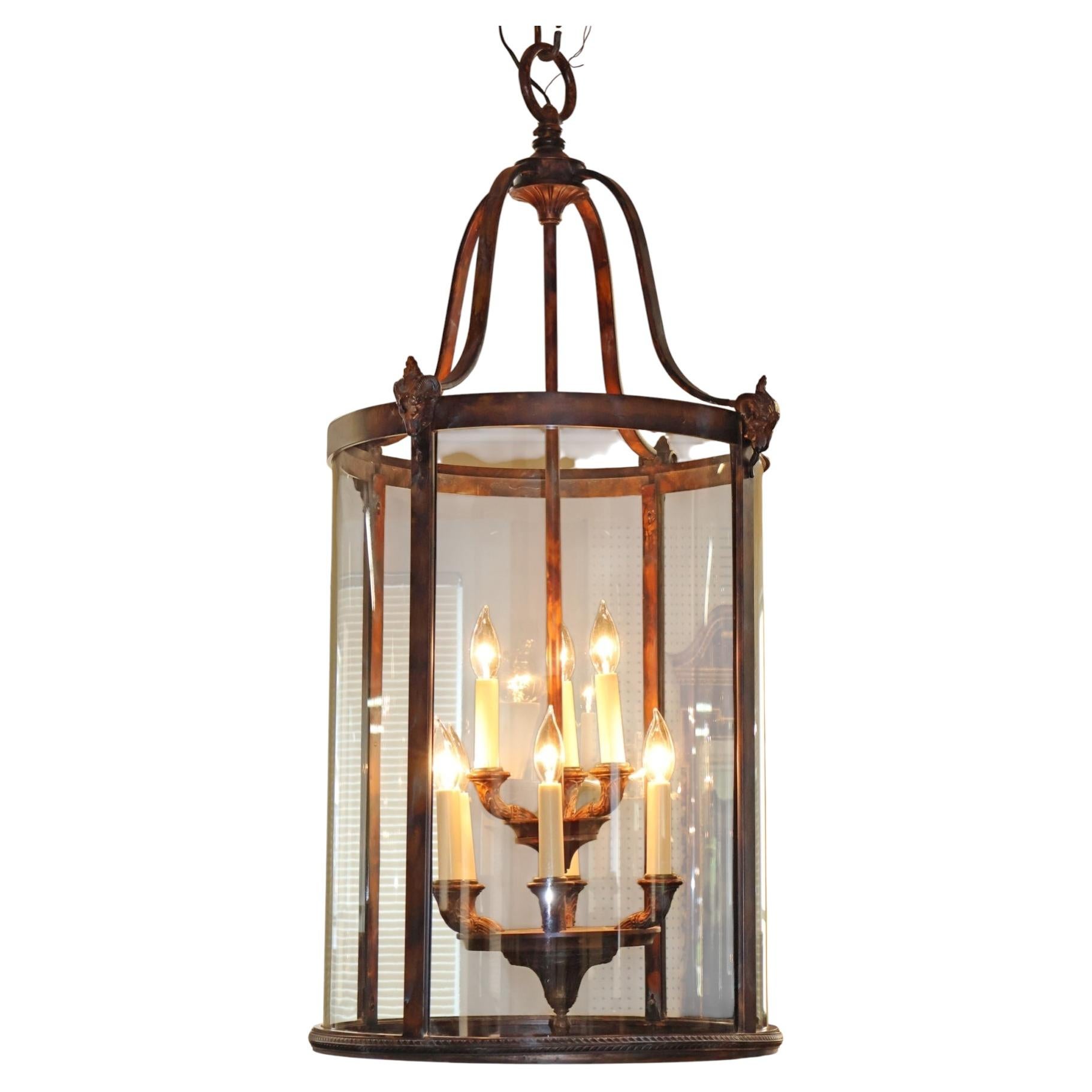 Monumental 10 Light Patina Bronze Lantern Chandelier