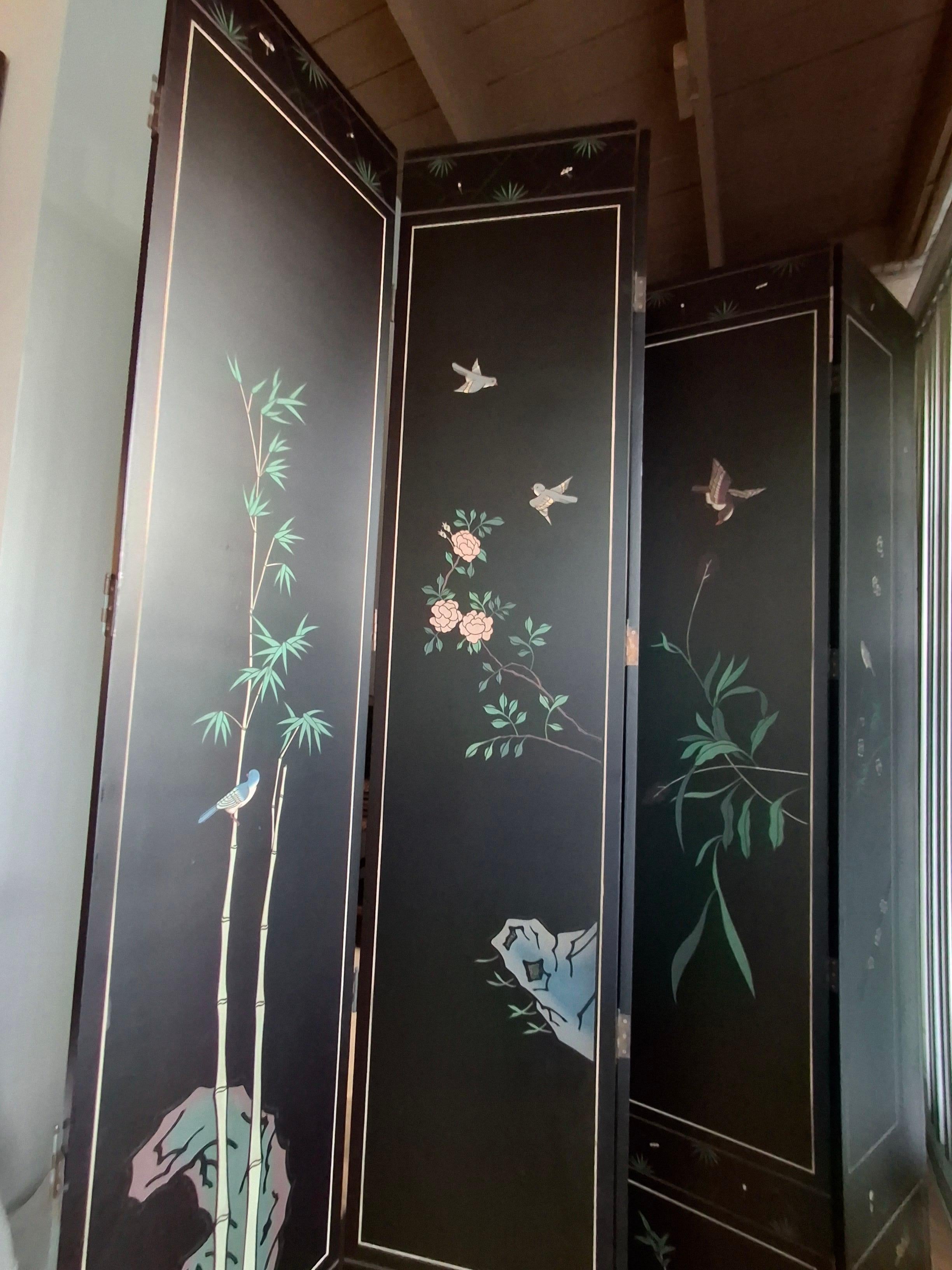Biombo Monumental 10 Paneles Coromandel Lacado Negro en venta 5