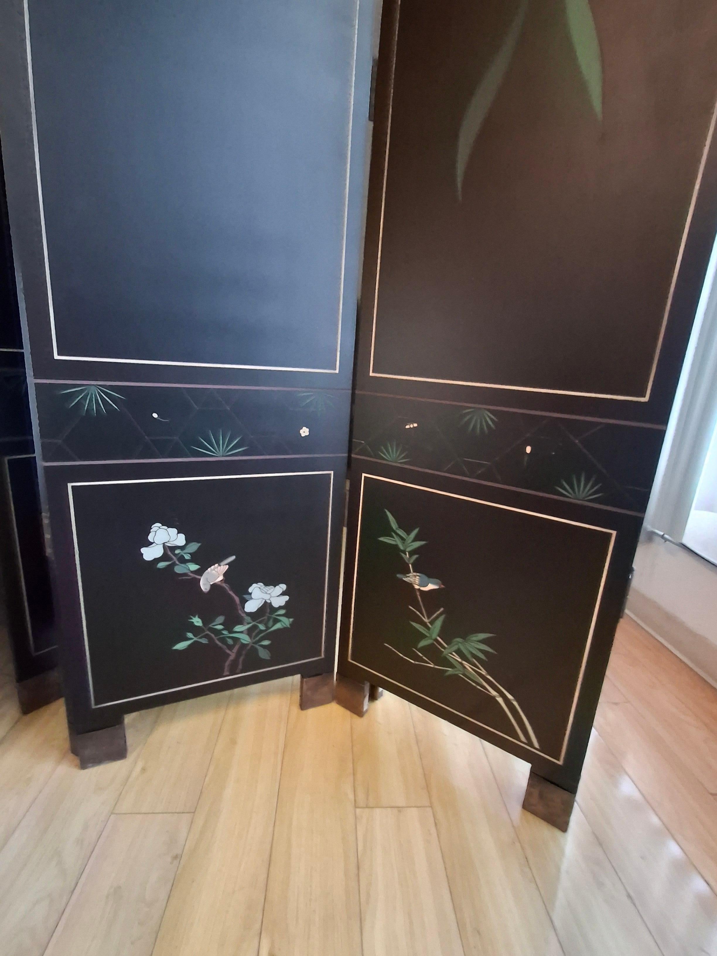 Biombo Monumental 10 Paneles Coromandel Lacado Negro en venta 8