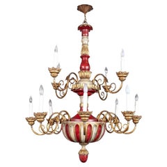 Monumental 12 Arm Gilt And Painted Florentine Chandelier