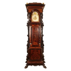 Monumentale orologio a cassa lunga irlandese di 3 metri con intarsio edoardiano