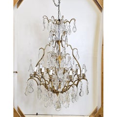 Monumental 16 Arm French Louis XV Style Gilt Brass & Crystal Chandelier