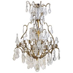 Monumental 16 Arm French Louis XV Style Gilt Brass & Crystal Chandelier