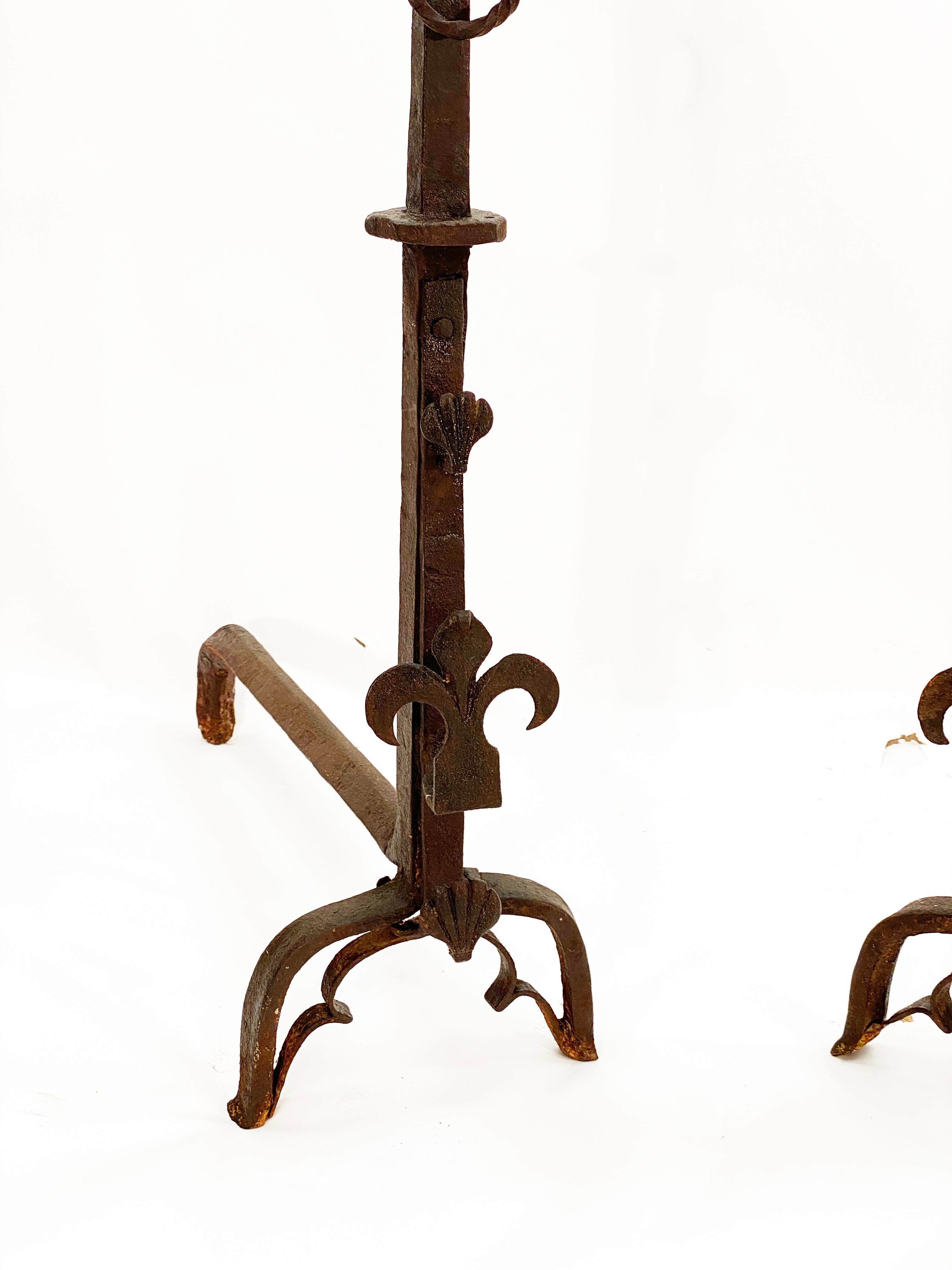 Iron Monumental 16th Century French Andirons or Firedogs For Sale