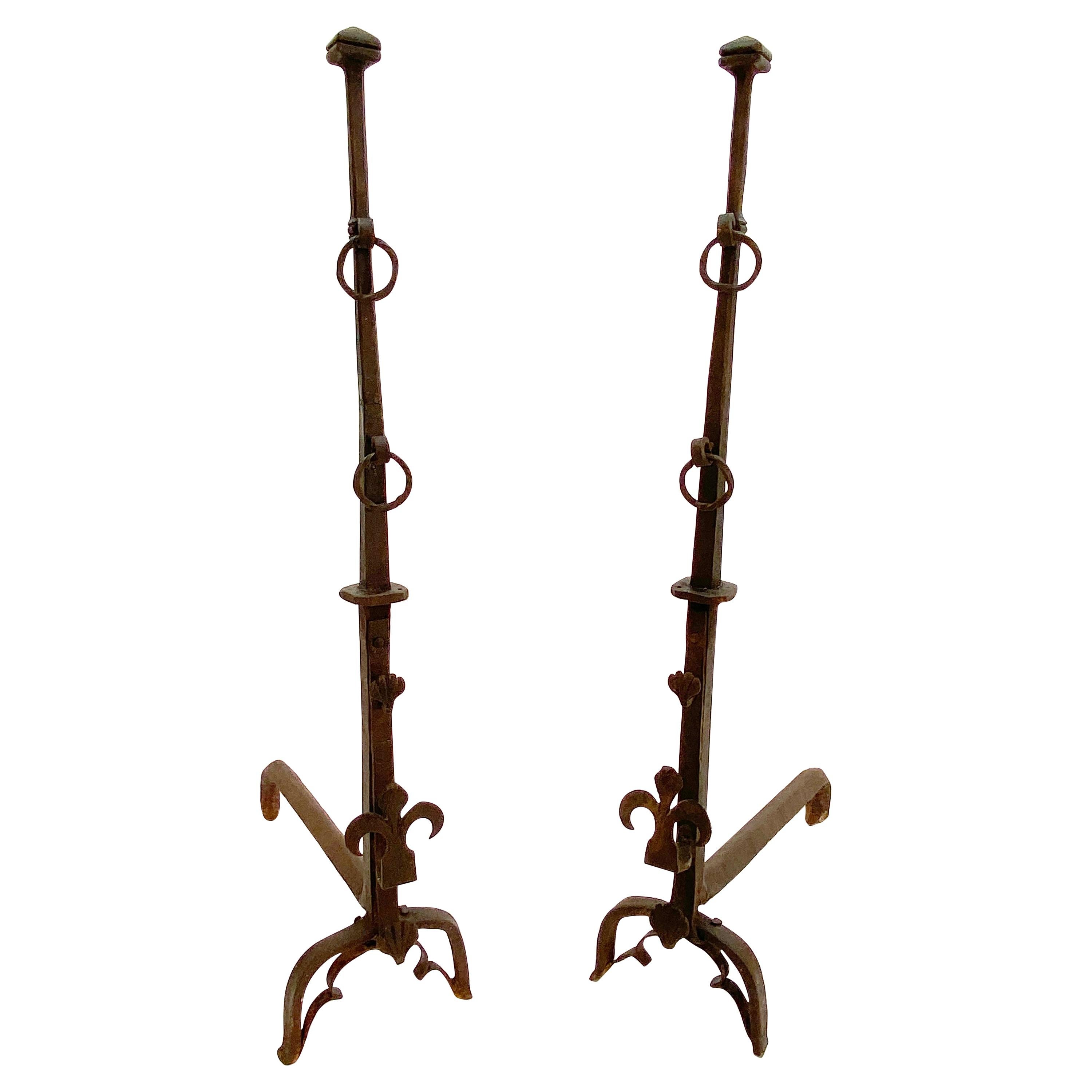 Monumental 16th Century French Andirons or Firedogs For Sale