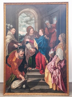 Monumental 16th Century Painting Depicting the Scene of the Visitation of Mary