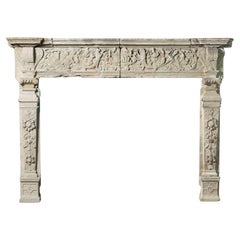 Antique Monumental 17th Century English Carved Limestone Fire Mantel