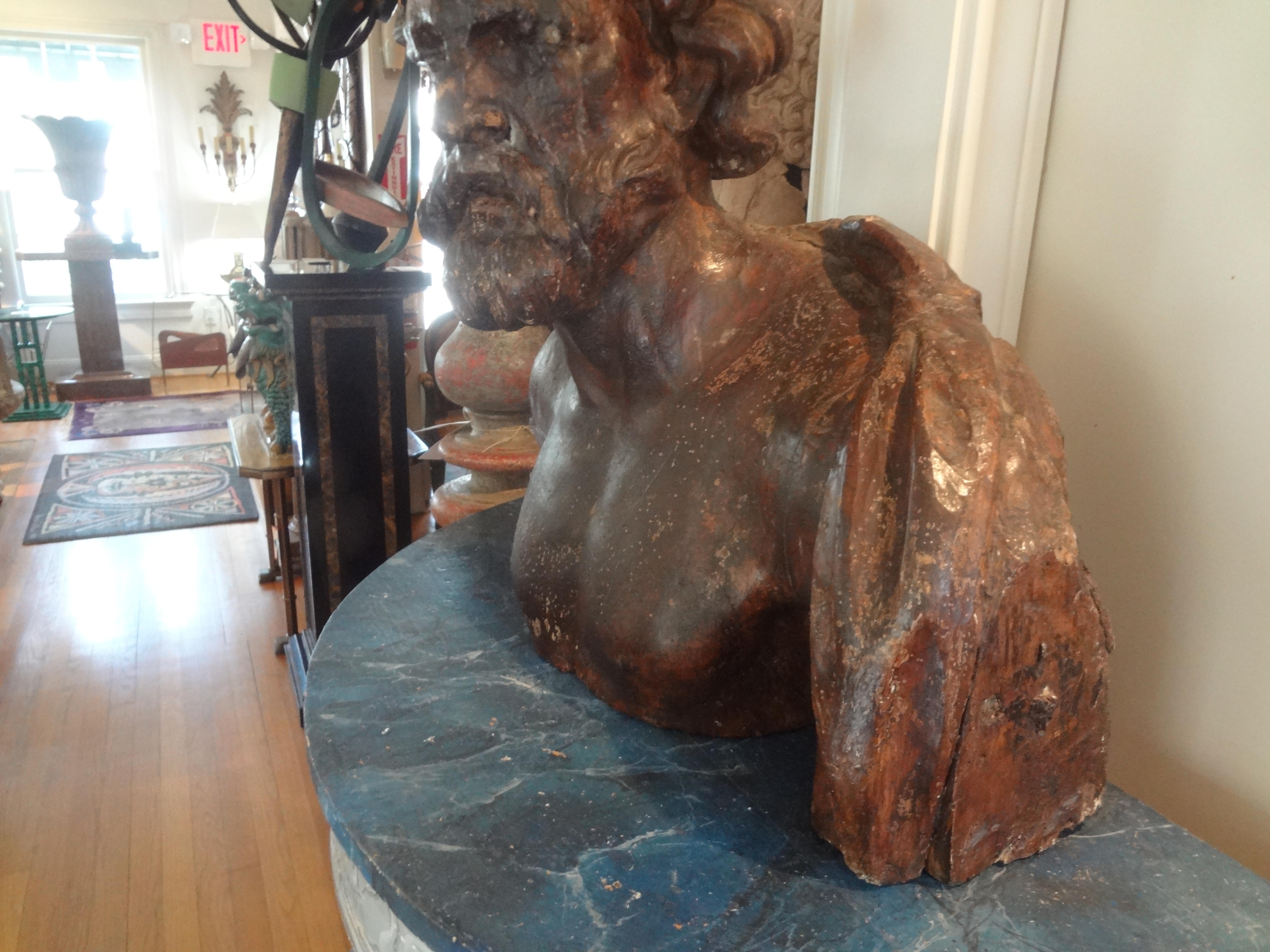 Walnut Monumental 17th Century Italian Baroque Carved Wood Bust For Sale