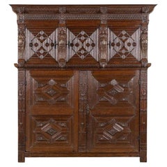Monumental 17th century Richly Ornamented and Coffered Flemish Oak Cabinet
