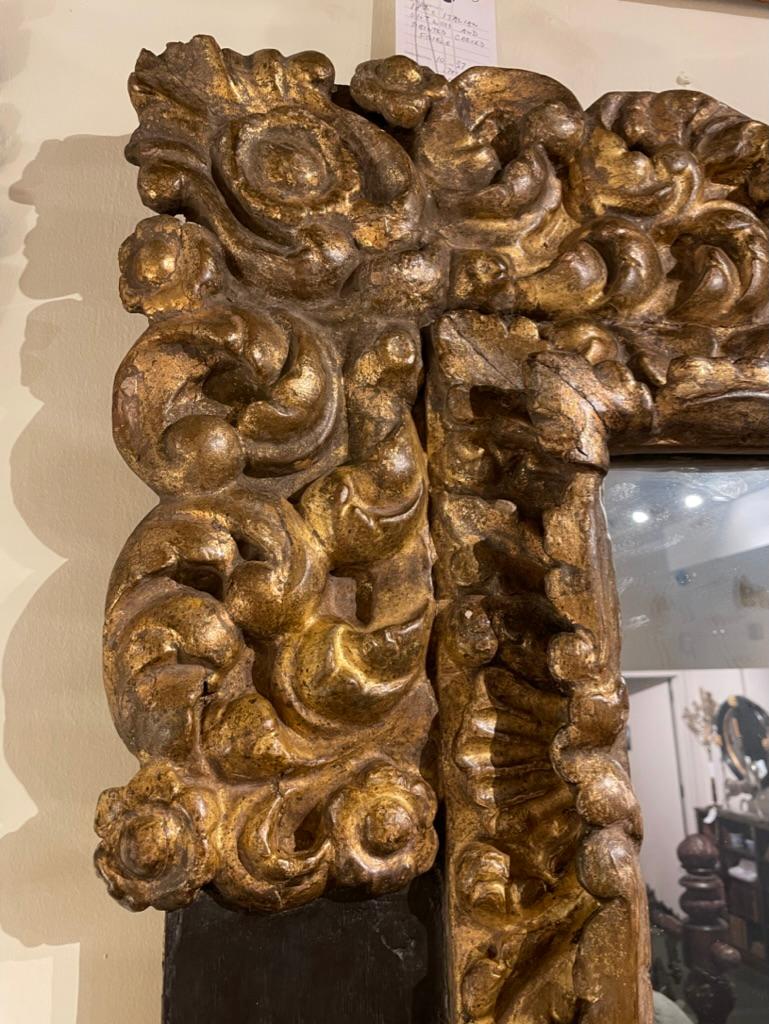 Monumental 17th Century Spanish Baroque Ebonized Gilt Wood Mirror Frame 5