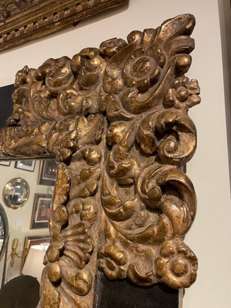 Monumental 17th Century Spanish Baroque Ebonized Gilt Wood Mirror Frame 1