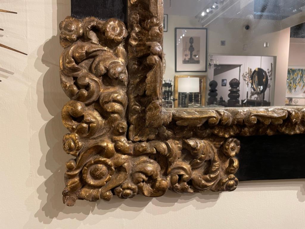 Monumental 17th Century Spanish Baroque Ebonized Gilt Wood Mirror Frame 2