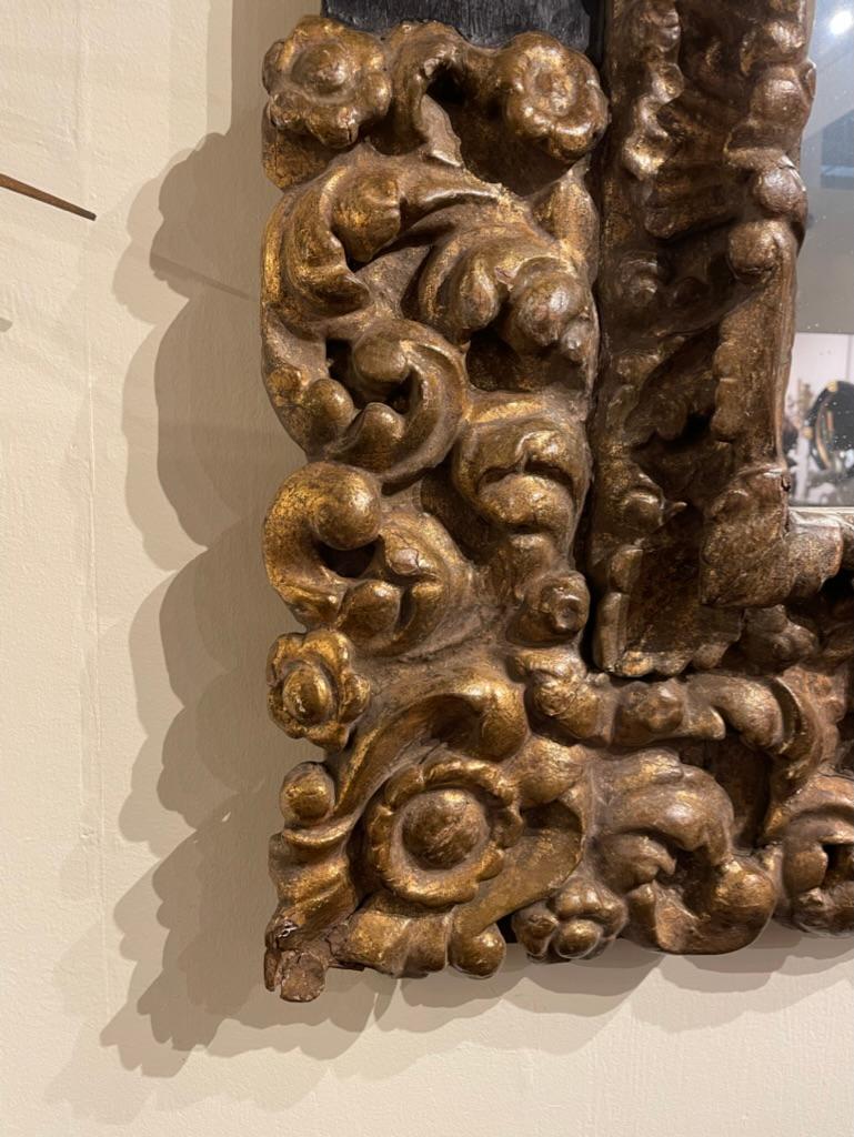 Monumental 17th Century Spanish Baroque Ebonized Gilt Wood Mirror Frame 3