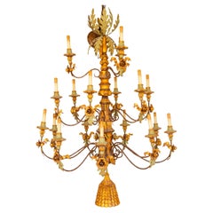 Large Italian Baroque Multi Tier Gilt Wood and Wrought Iron Chandelier