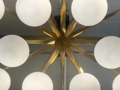 Monumental 18-Light Brass Starburst Light Fixture w/ Frosted Diffusers