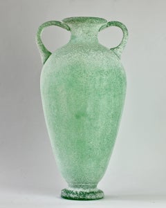 Huge Green 'a Scavo' Murano Glass Amphora or Vase Attributed to Seguso
