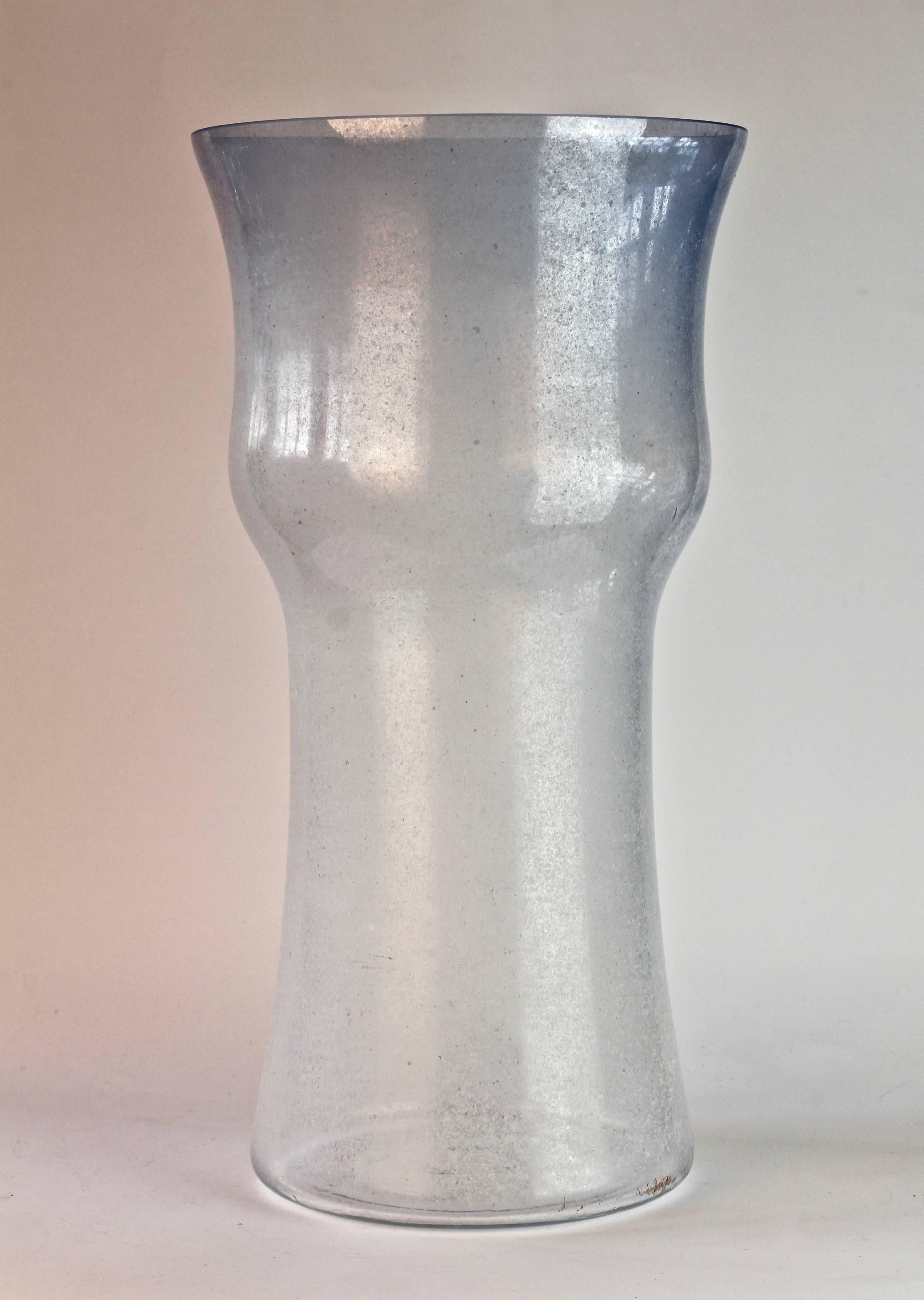 Mid-Century Modern Monumental Signed Cenedese Blue 'Corroso' Murano Glass Centrepiece Vase For Sale