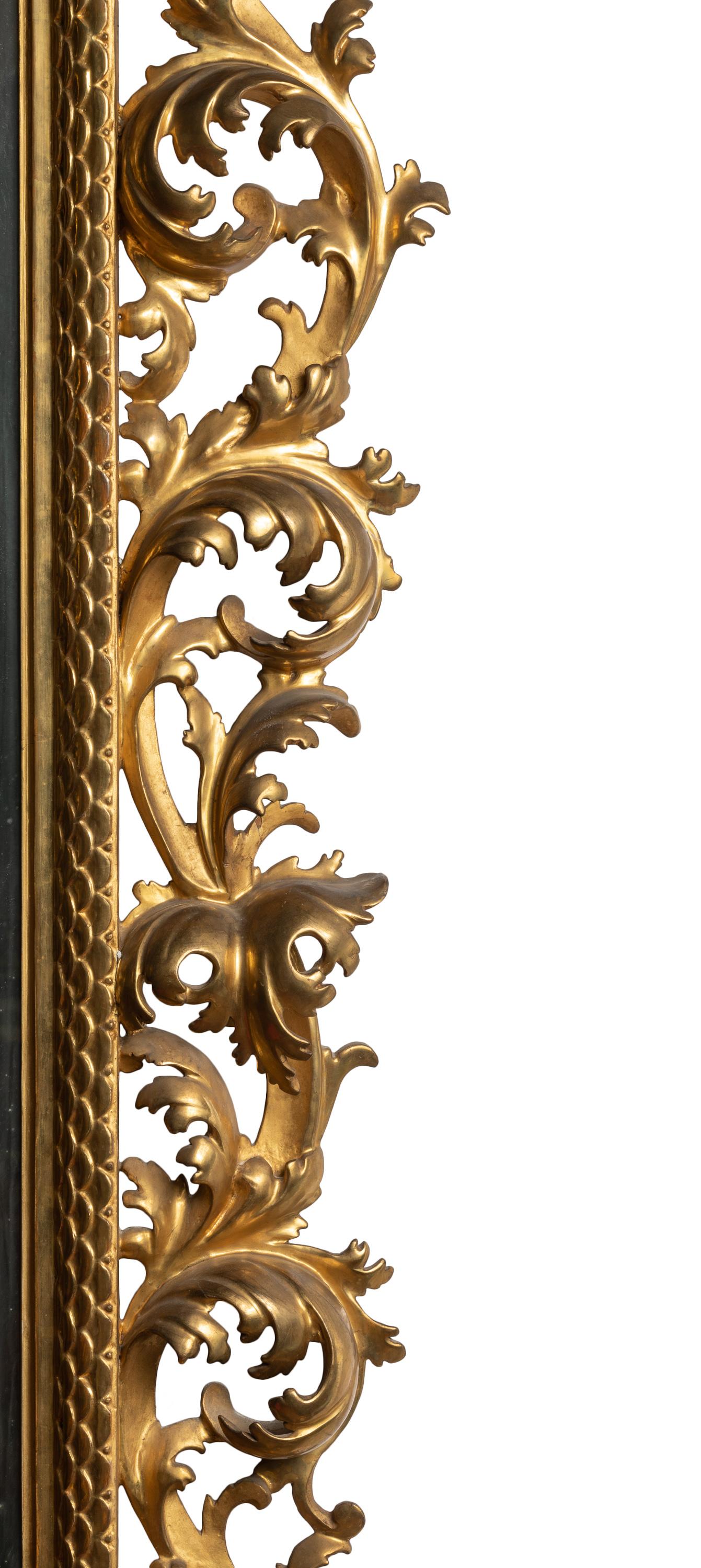 Carved Dramatic, Monumental Rococo Florentine Giltwood Mirror with Matching Planter  For Sale
