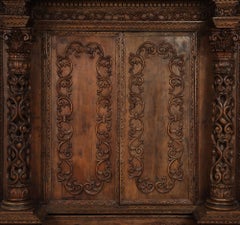 Monumental 18th Century Baroque Italian Walnut Armoire with Later Decoration