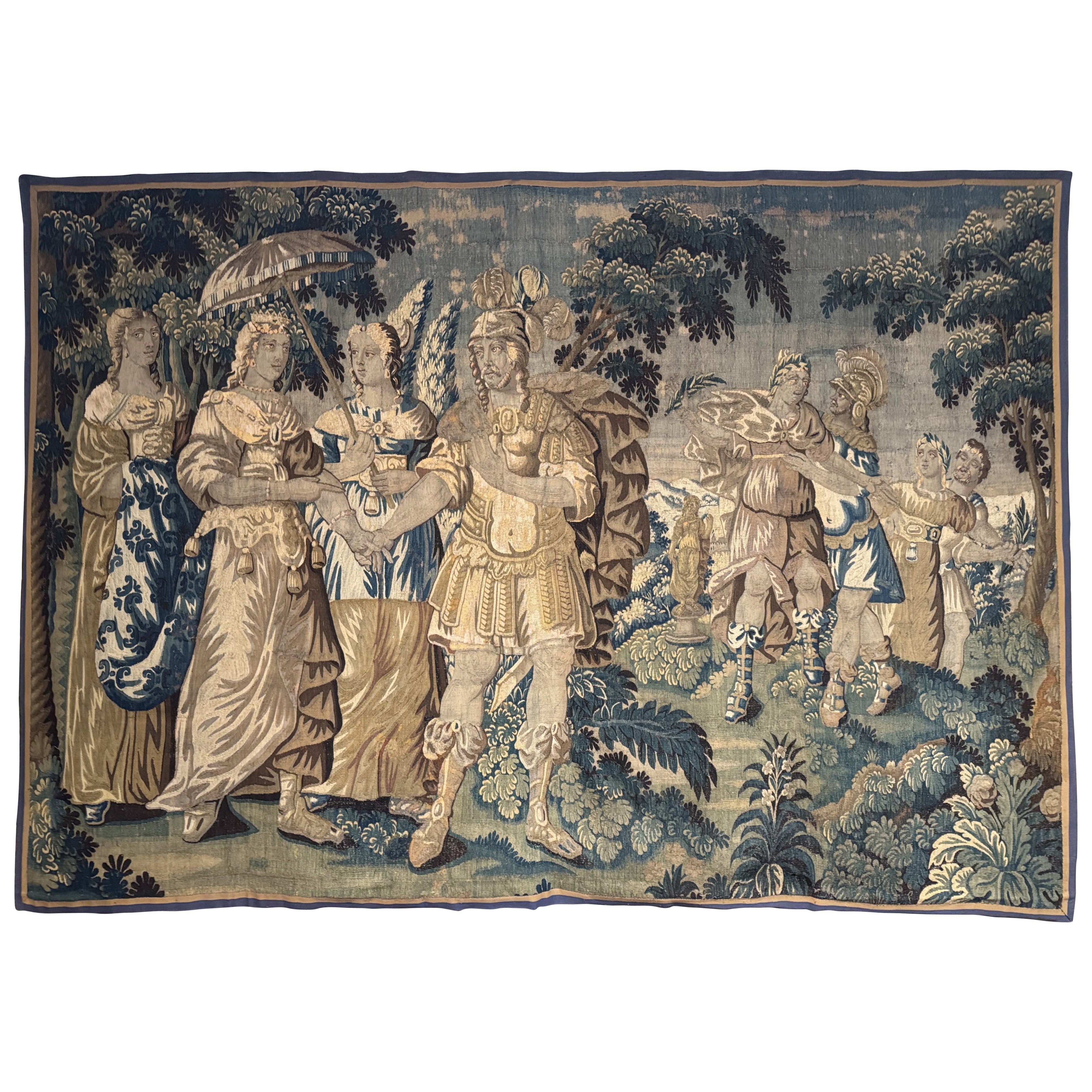 Monumental 18th Century Flemish Verdure Tapestry with Classical Scene