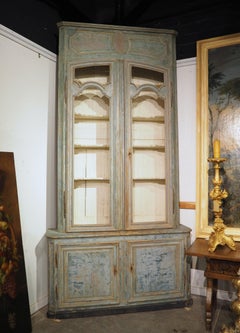 Monumental 18th Century Hand Scraped and Painted French Buffet Deux Corps Biblio