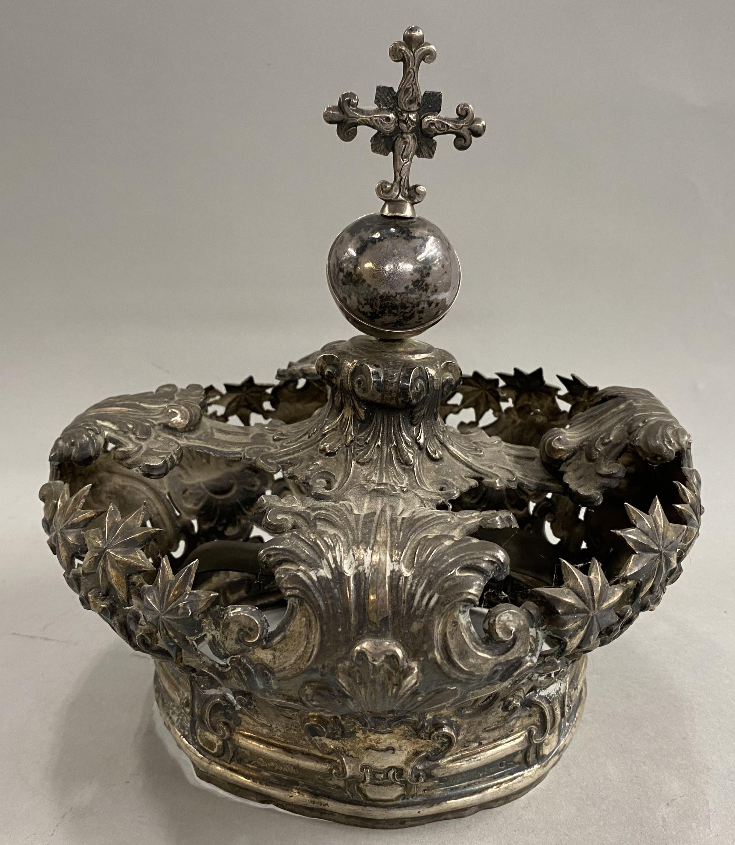 Monumental 18th Century Italian Carved Cage Doll Santos with Silvered Crown 12