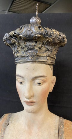 Monumental 18th Century Italian Carved Cage Doll Santos with Silvered Crown