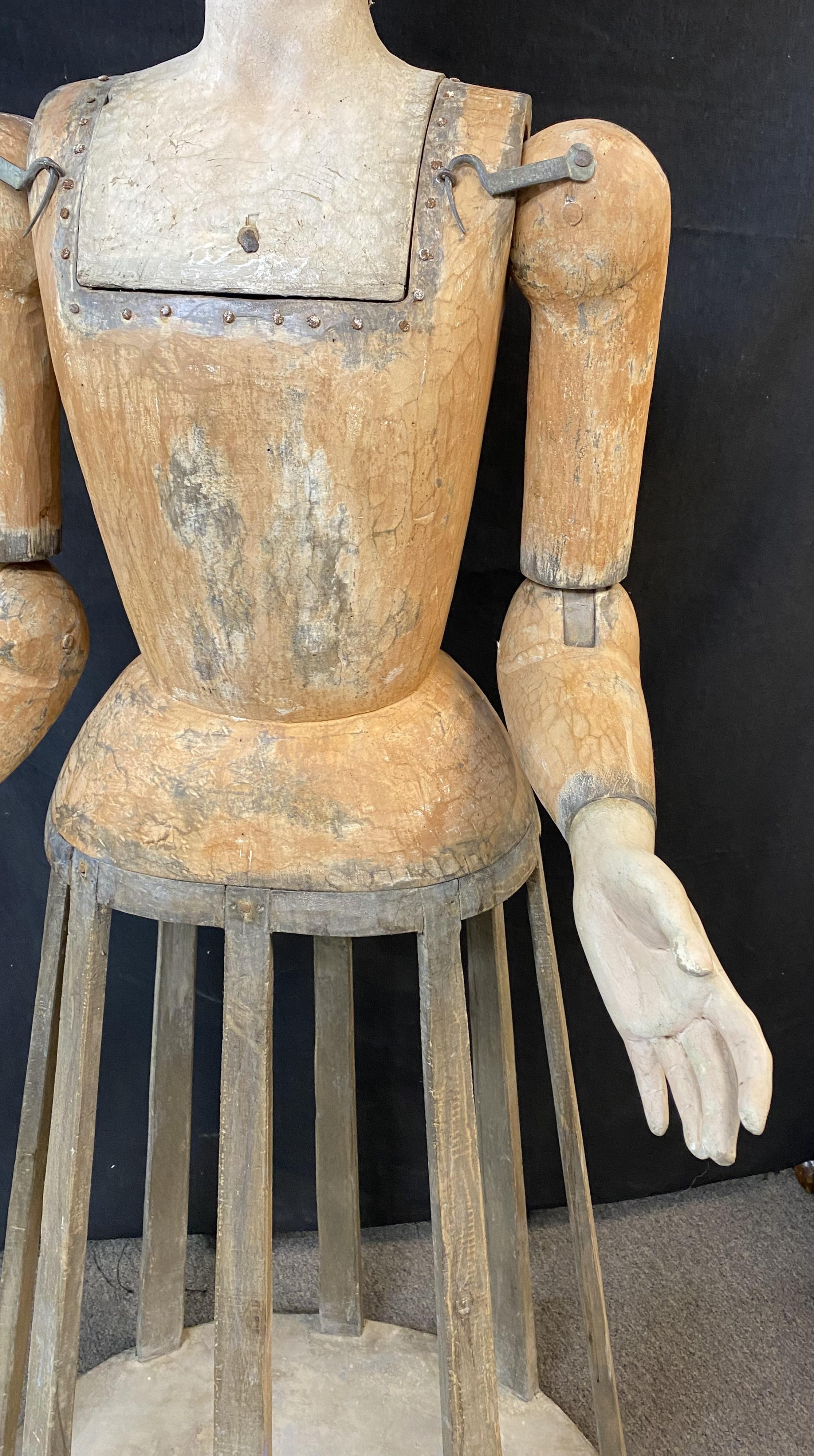 Hand-Carved Monumental 18th Century Italian Carved Cage Doll Santos with Silvered Crown