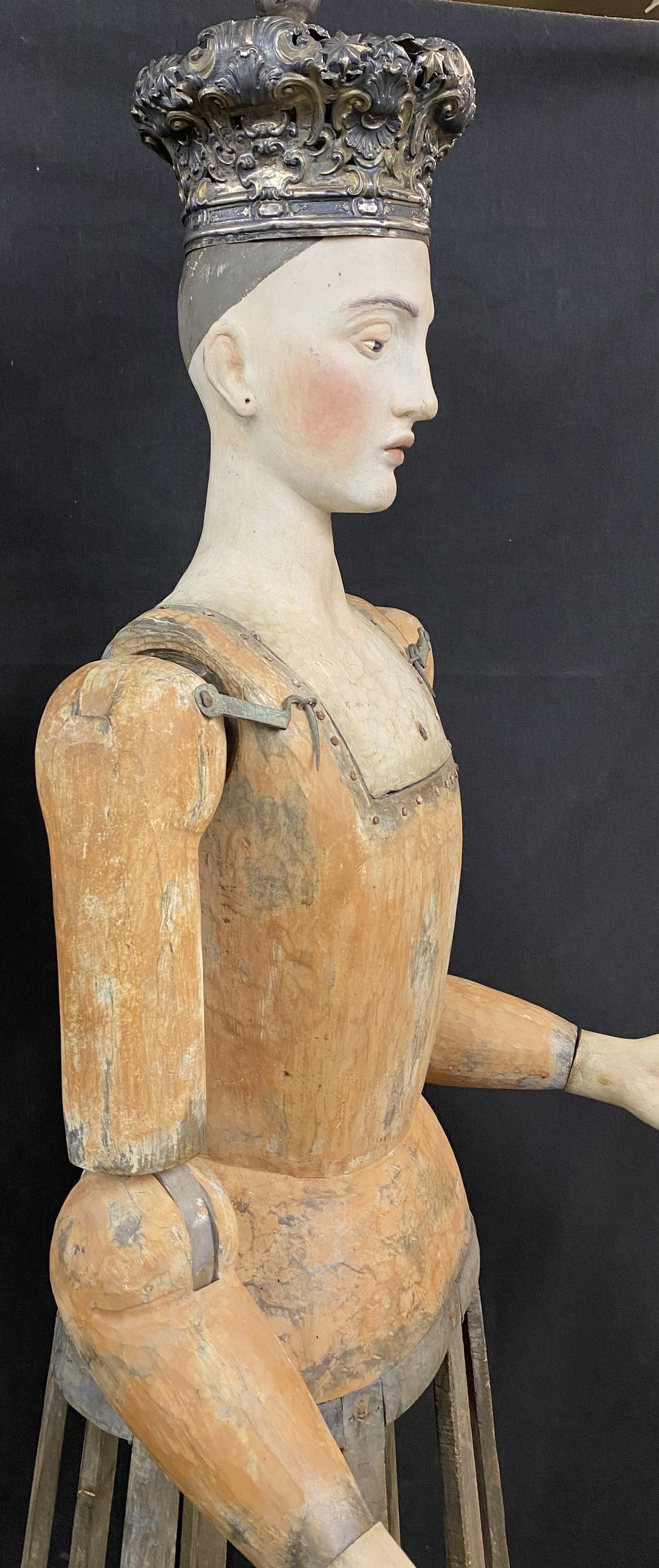 18th Century and Earlier Monumental 18th Century Italian Carved Cage Doll Santos with Silvered Crown