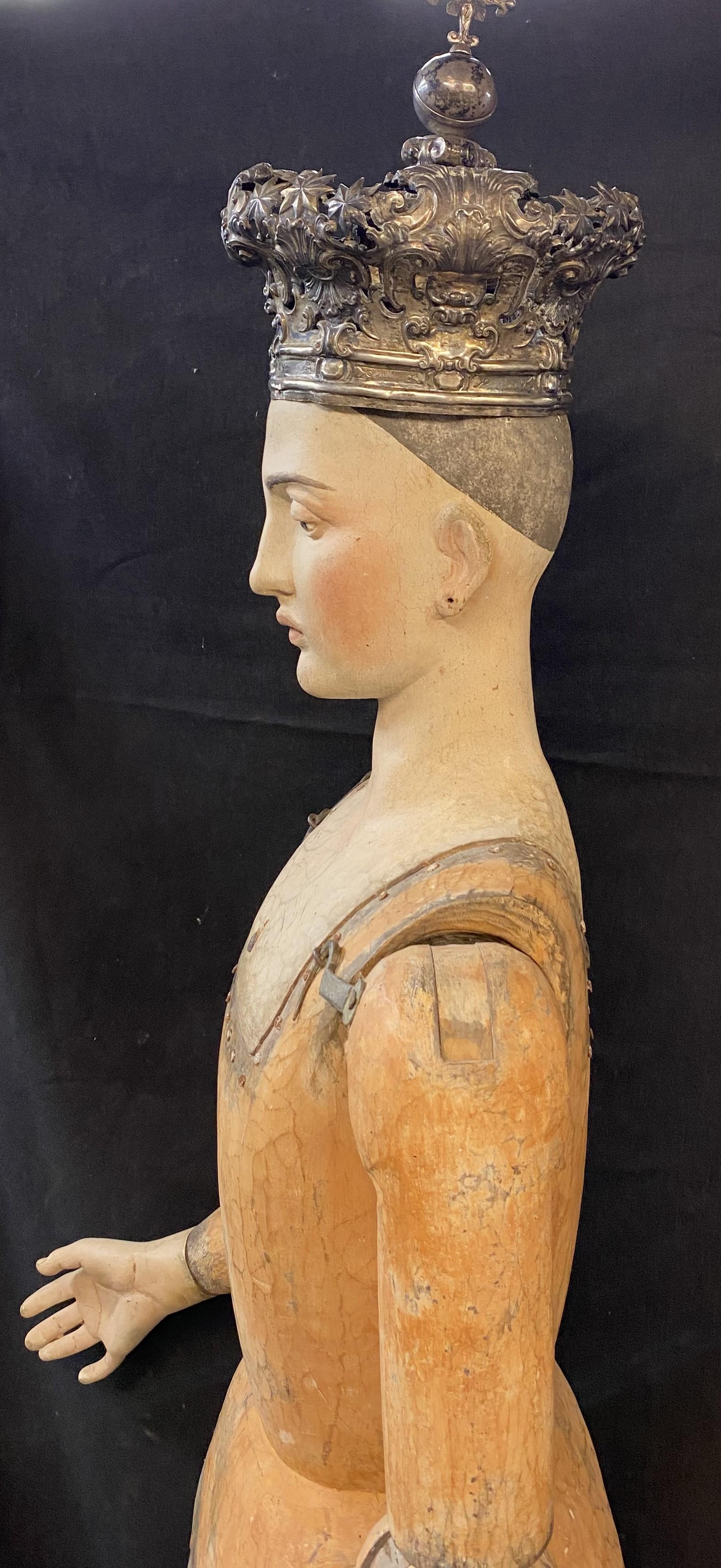 Monumental 18th Century Italian Carved Cage Doll Santos with Silvered Crown 1