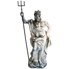Monumental 18th Century Italian Marble Hand Carved Neptune Sculpture