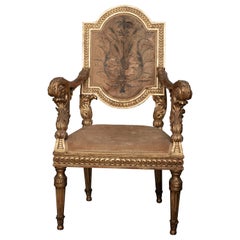 Monumentale chaise vénitienne Louis XVI en bois doré du 18ème siècle