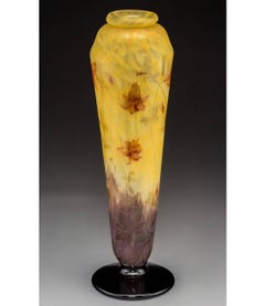Monumental 19” Daum Nancy Enameled and Etched Columbine Flower Vase