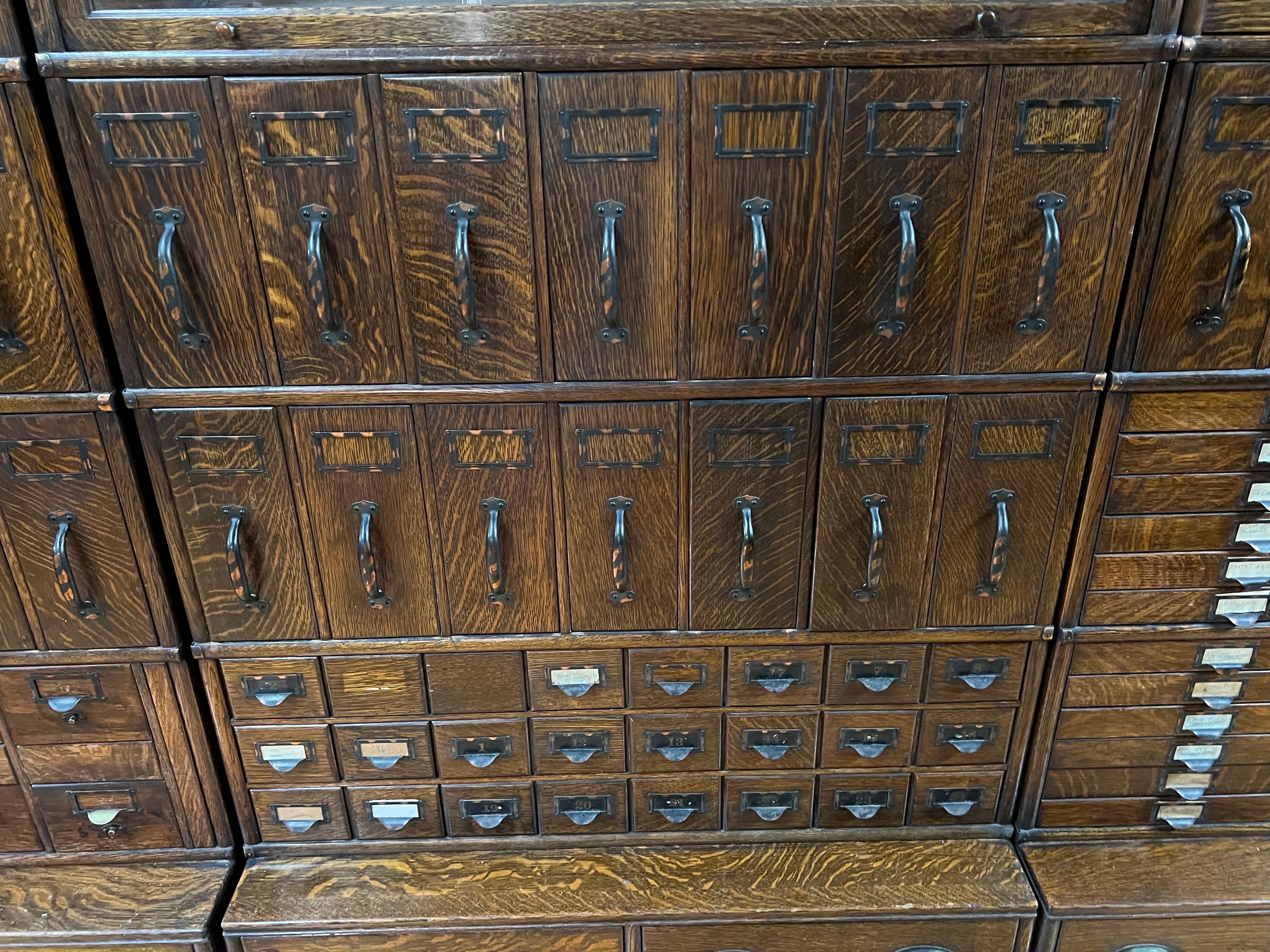 Monumental 1903 Glove Wernicke Tiger Oak Barrister Bookcases and File Cabinets For Sale 3