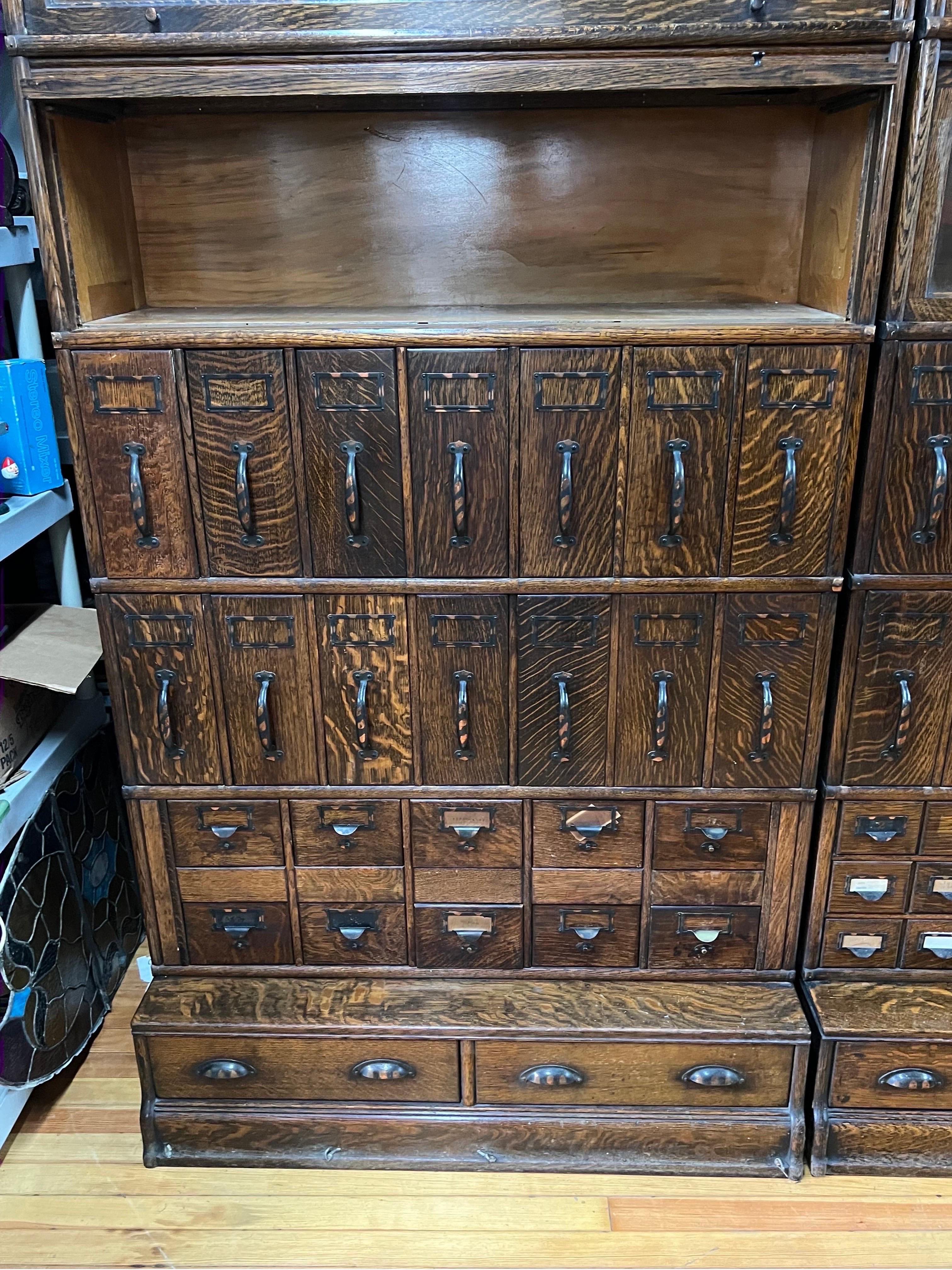 Monumental 1903 Glove Wernicke Tiger Oak Barrister Bookcases and File Cabinets For Sale 9