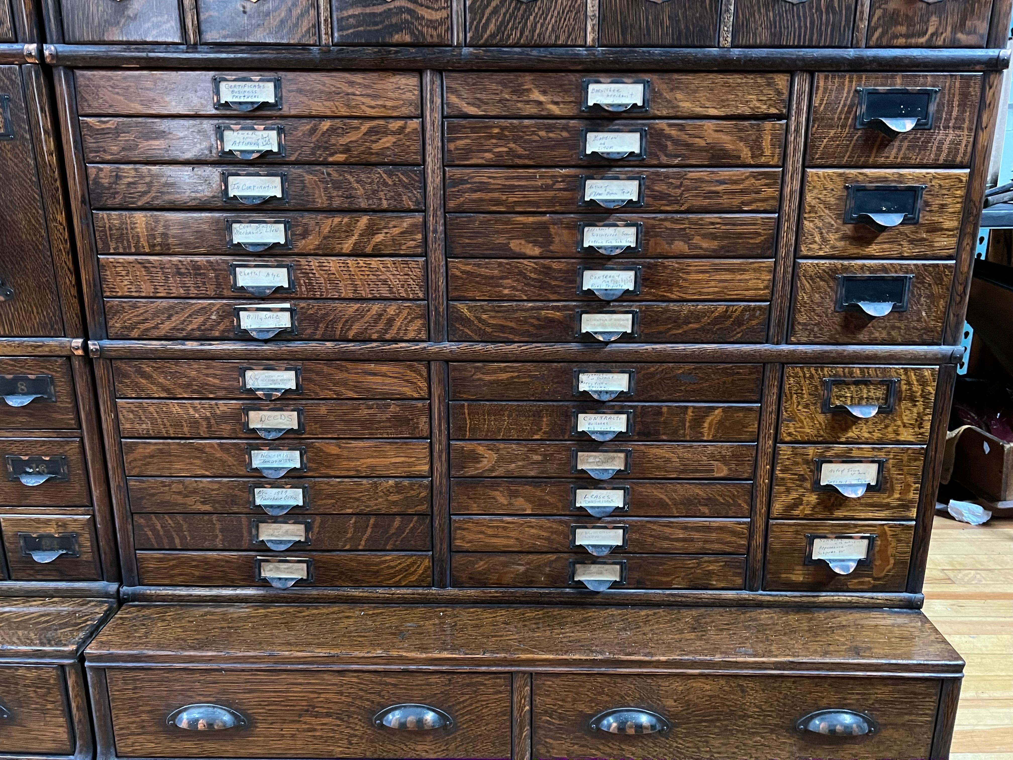 American Monumental 1903 Glove Wernicke Tiger Oak Barrister Bookcases and File Cabinets For Sale