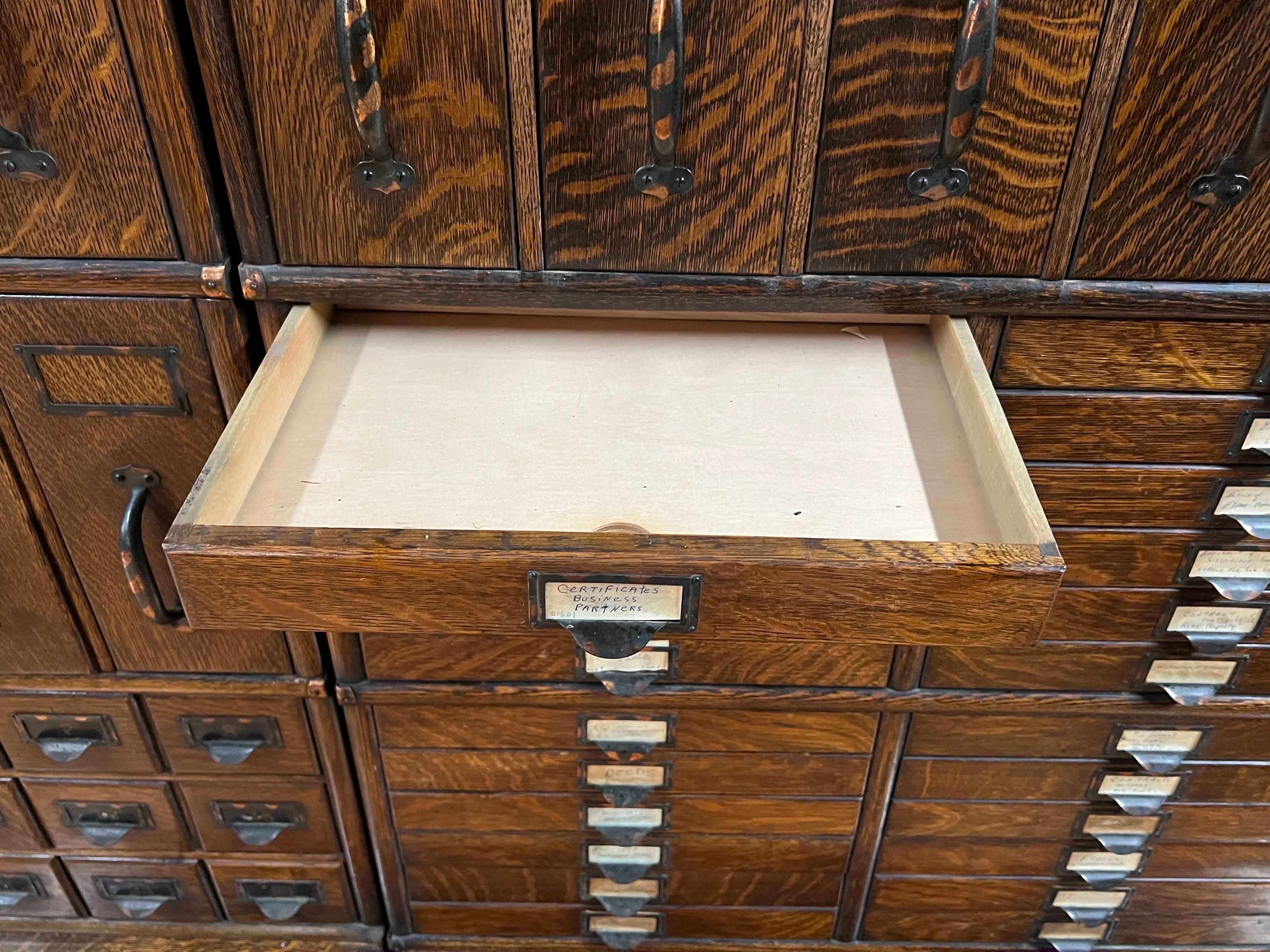 Monumental 1903 Glove Wernicke Tiger Oak Barrister Bookcases and File Cabinets In Good Condition For Sale In Esperance, NY