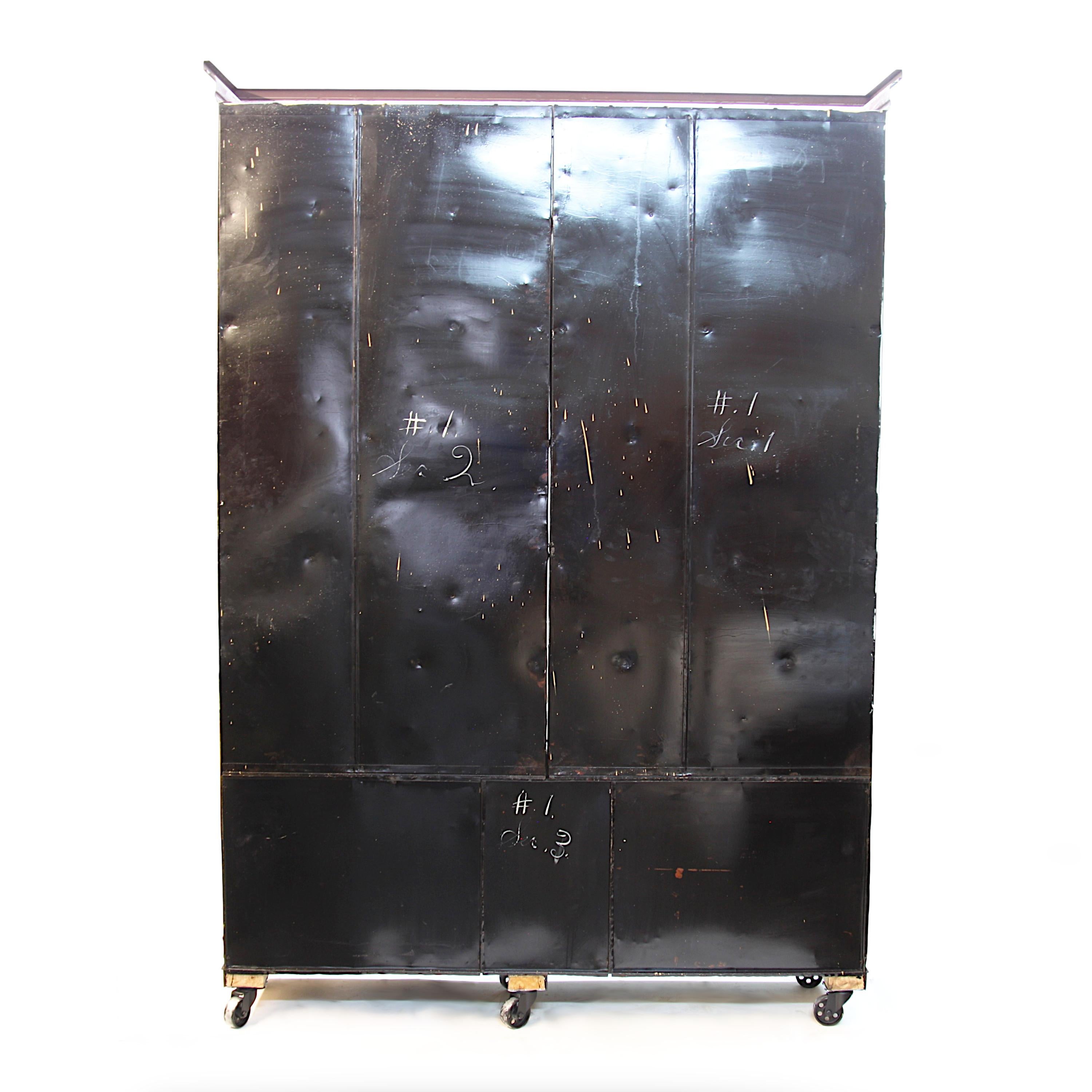 Monumental 1905 Vintage Industrial Raw Steel Court House File Cabinet Wall-Unit 3