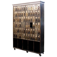 Monumental 1905 Vintage Industrial Raw Steel Court House File Cabinet Wall-Unit